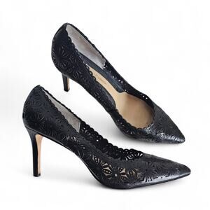 Carolinna Espinosa Floral Laser Cut Pumps In Black Size 10